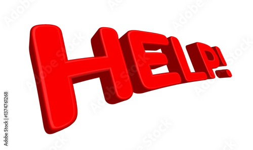 Cartoon looking three dimensional vector graphic red color title text HELP