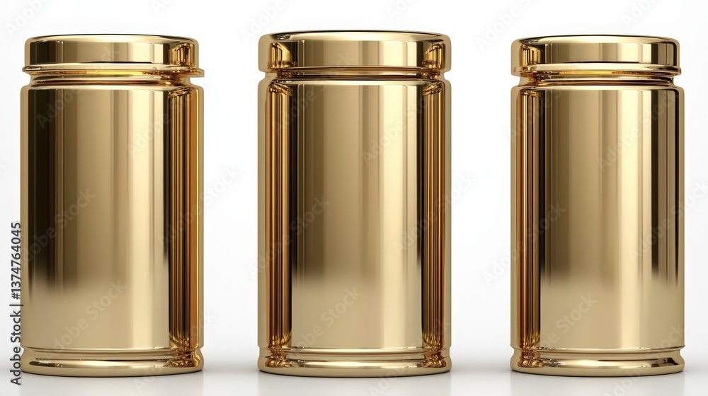 Three shiny golden cylinders are displayed against a clean background, highlighting their polished surface and conveying a sense of luxury and elegance in design.