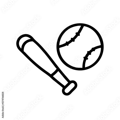 Baseball Bat and Ball Icon in Simple Line Art  