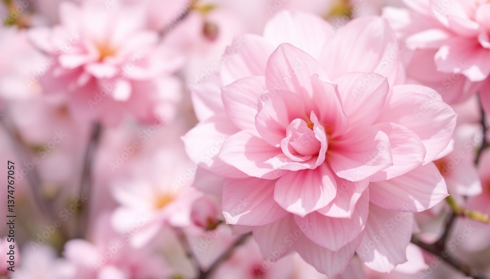 Delicate pink flower blooming against a soft blurred background - Delicate pink flower blooming against a soft blurred background -
