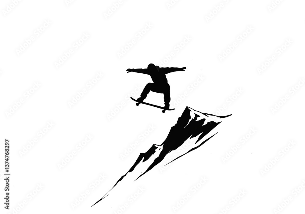 custom made wallpaper toronto digitalSilhouette of a skateboarder performing an aerial trick over a mountain peak, showcasing extreme sports and action.