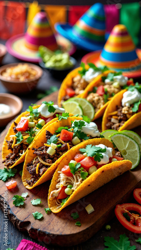 Obraz na płótnie Vibrant fiesta taco platter isolated on transparent background, perfect for Cinco de Mayo, food blogs, menus, and Mexican-themed promotions keywords: taco, platter, fiesta, Cinco de Mayo, Mexican w salonie
