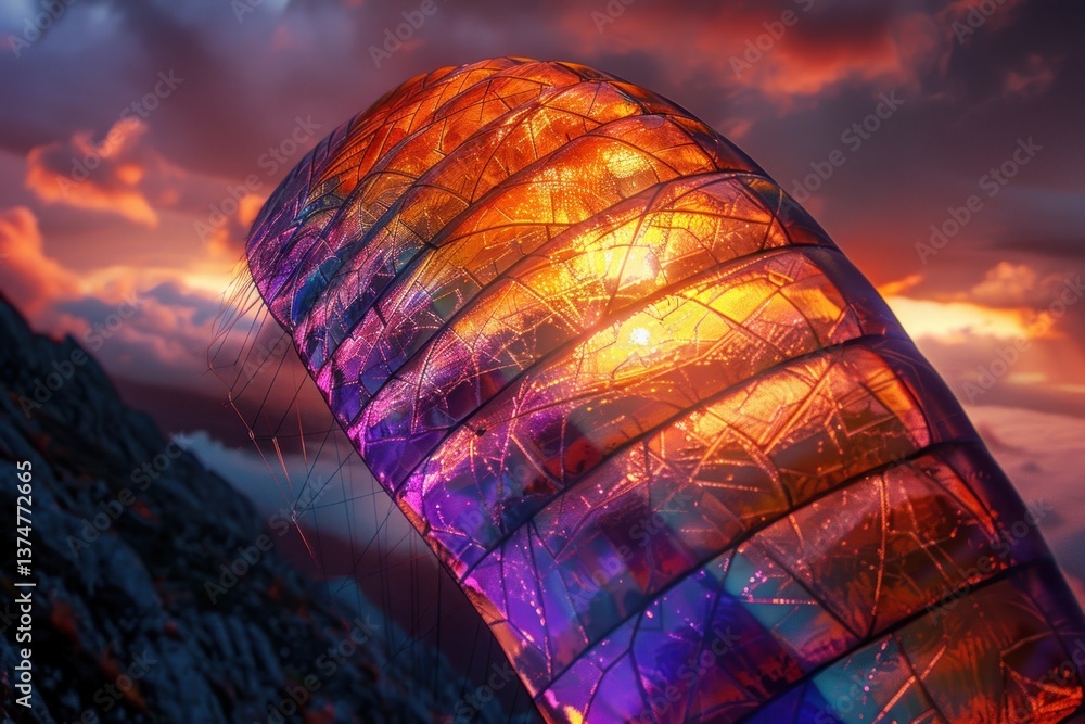 Obraz premium Futuristic Paraglider at Sunset over Mountain Peaks