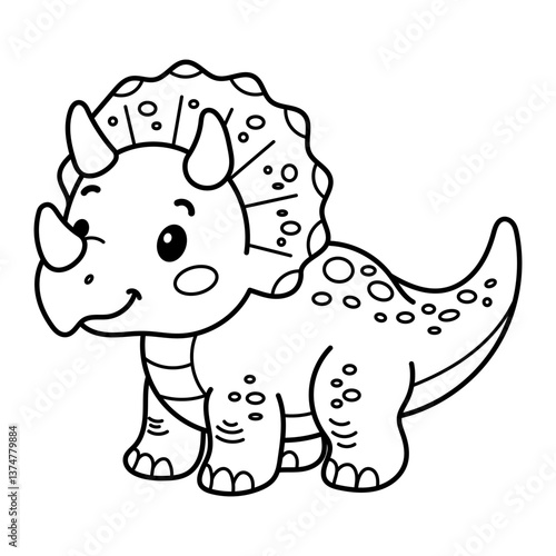 Cute triceratops coloring page for kids, ideal for dinosaur-themed crafts, books, and activities
