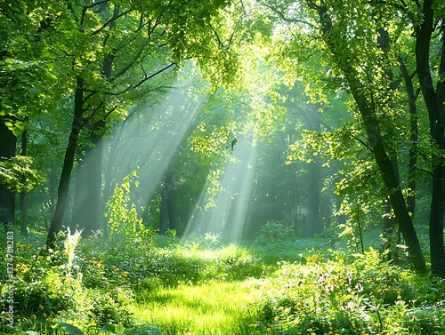 Fototapeta Naklejka Na Ścianę i Meble -  Sunlight Forest Path (6)