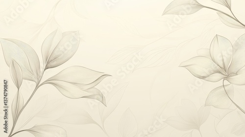 Elegant Floral Art with Delicate Line Drawings on Cream Background, Featuring Graceful Leaves and Blossoms in a Sophisticated and Stylish Design
