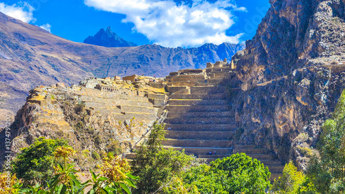ANCIENT INCA TERRACES IN OLLANTAYTAMBO, SACRED VALLEY, PERU