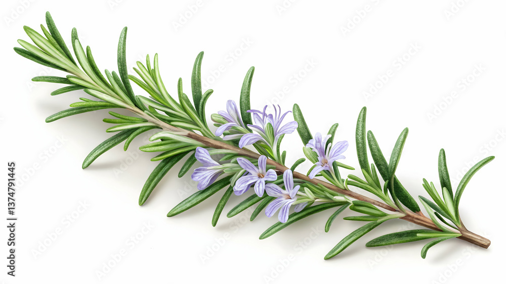 Fototapeta premium rosemary on white background,Fresh Rosemary Sprig on Clean White Background with Copy Space,fresh rosemary isolated in on white,Silhouette of a delicate rosemary branch on a white background.