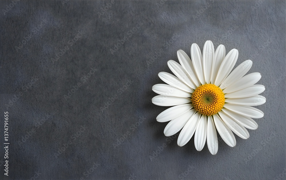 Obraz premium Single wild spring daisy on grey background, daisy on grey background, white daisy background