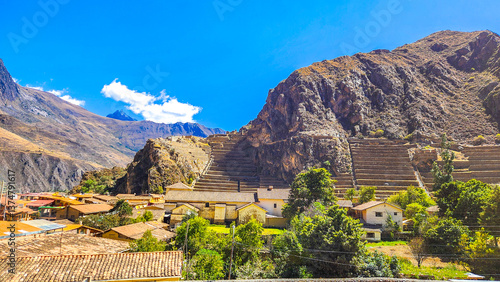 ANCIENT INCA TERRACES IN OLLANTAYTAMBO, SACRED VALLEY, PERU
