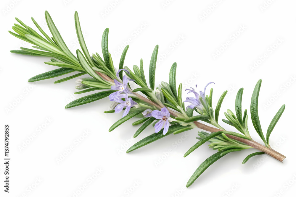 Obraz premium rosemary on white background,Fresh Rosemary Sprig on Clean White Background with Copy Space,fresh rosemary isolated in on white,Silhouette of a delicate rosemary branch on a white background.