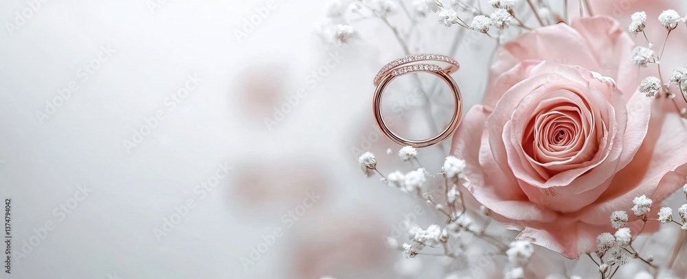 Fototapeta premium Golden Rings and Delicate Flowers. AI generated image