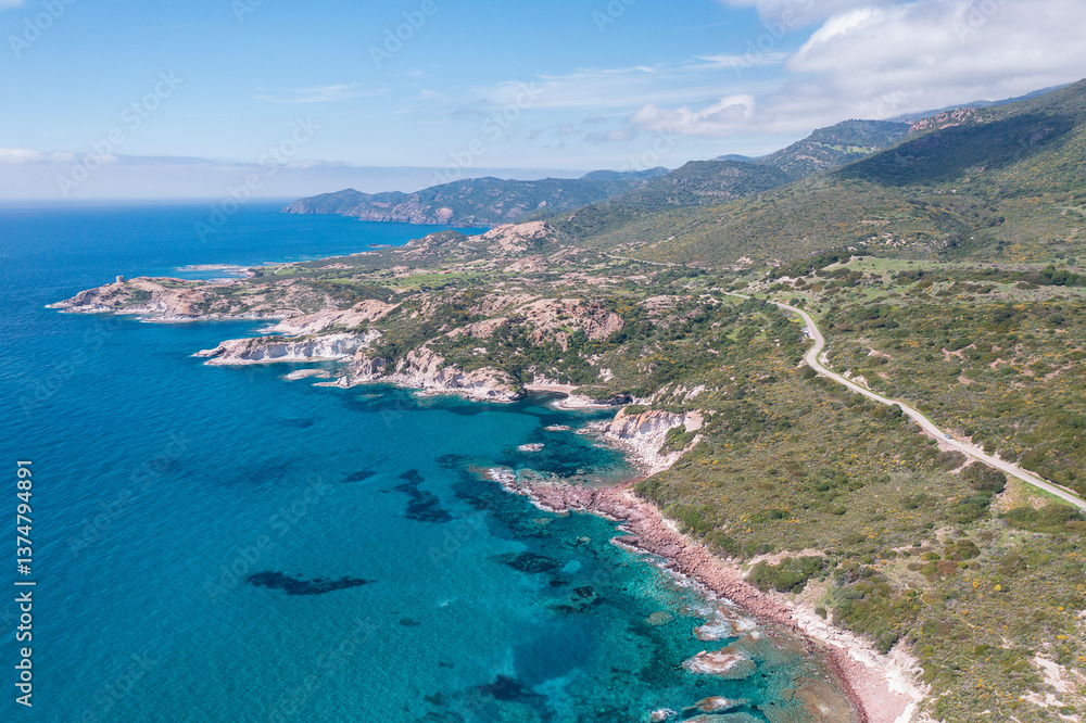 Aerial view to Bosa coast, panoramic road Bosa-Alghero, Sardinia, Italy, Europe Aerial view to Bosa coast, panoramic road Bosa-Alghero, Sardinia, Italy, Europe