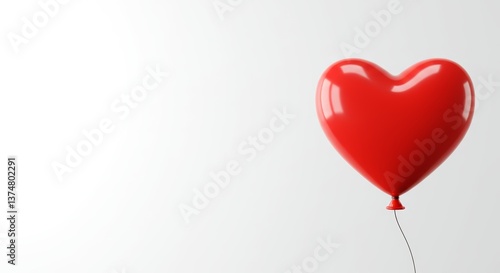 Shiny red heart-shaped balloon against a minimalistic white background conveying love and joy representing celebration and affection in a playful and whimsical manner
