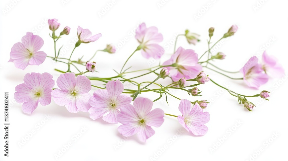 Fototapeta premium Fragile gypsophila flowers on a white background, captured in a close-up shot