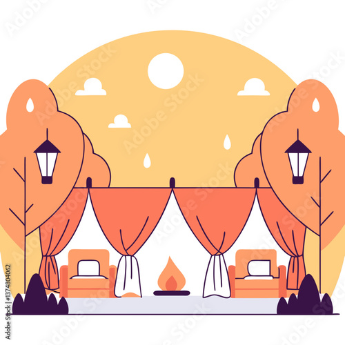 A stylish glamping scene featuring luxury tents and modern amenities. Perfect for outdoor travel and leisure themes.	