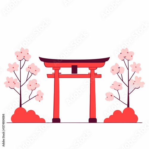 Japanese Torii Gate with Cherry Blossoms	