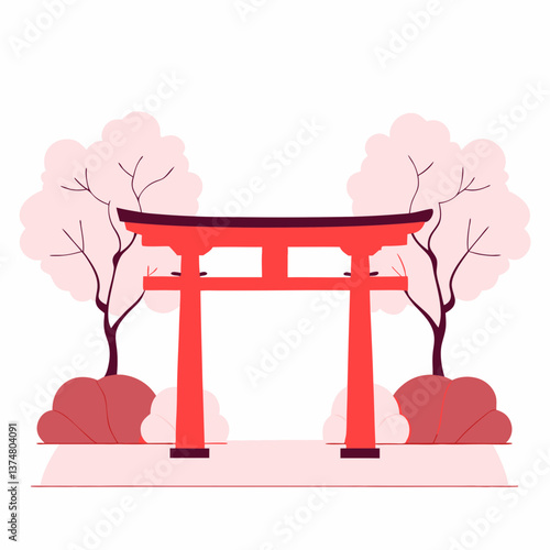 Japanese Torii Gate with Cherry Blossoms	