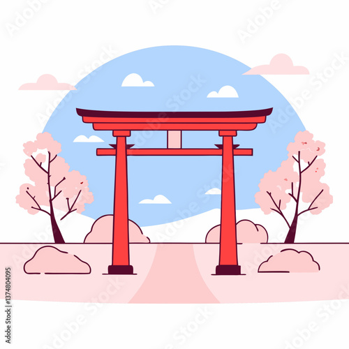 Japanese Torii Gate with Cherry Blossoms	