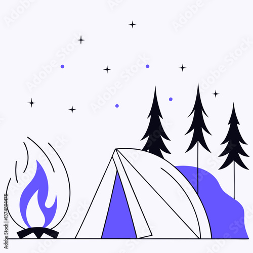 Scenic Camping Site with Campfire	