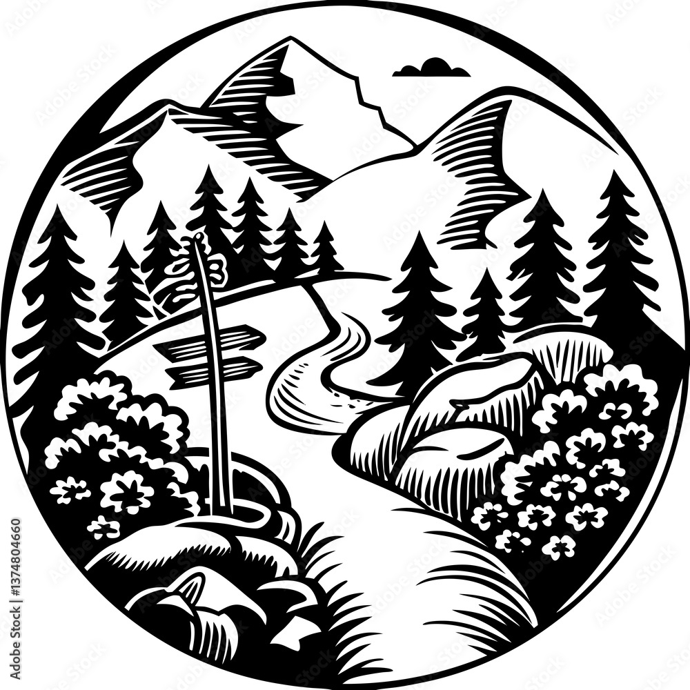Fototapeta premium Mountain Hiking Trail with Route Markers 
