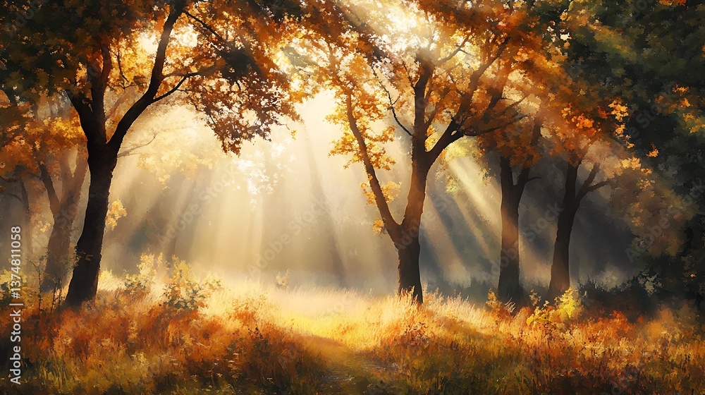 Obraz premium Nature's beauty with sunlight peeking through the forest photos