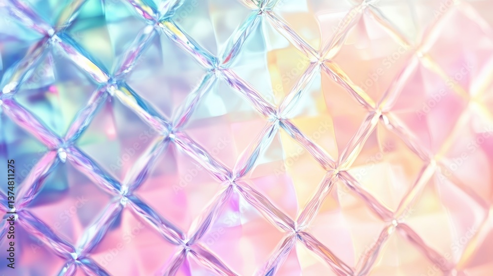 Fototapeta premium Delicate crystal formations radiating soft pastel colors, generating mesmerizing iridescent and holographic visual texture for contemporary design projects