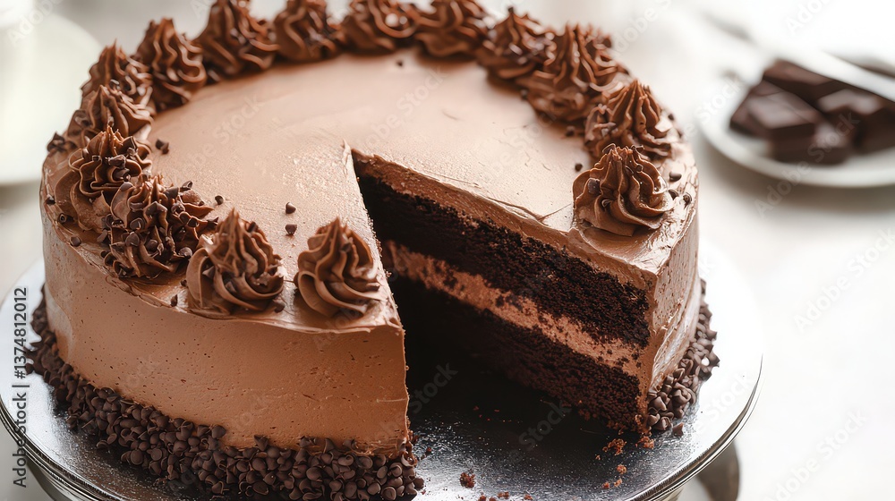 Decadent Chocolate Cake with a Slice Removed. Decadent Chocolate Cake with a Slice Removed.