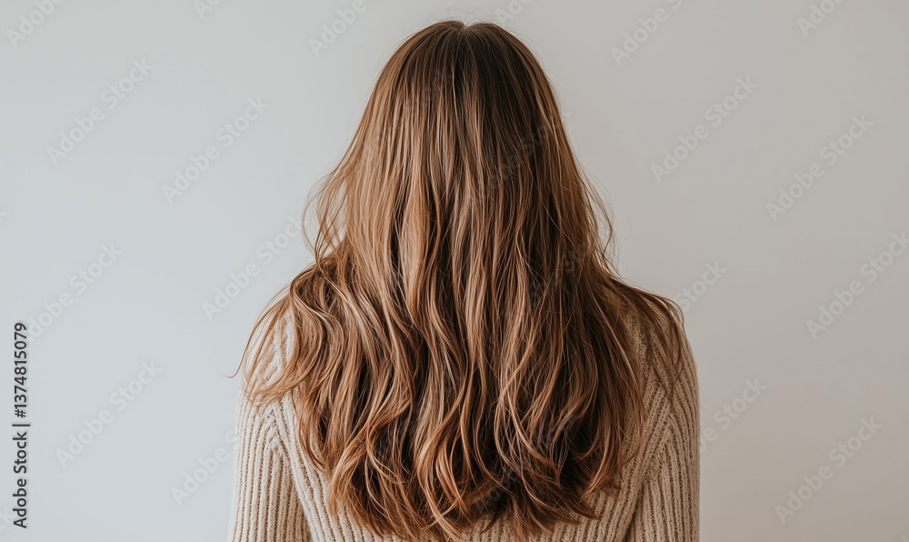 Naklejka premium Back view of a woman with dry and frizzy hair before shampooing in studio shot.