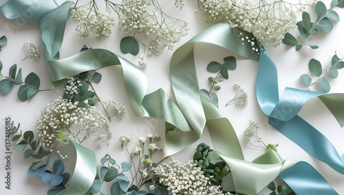 リボンと花と葉