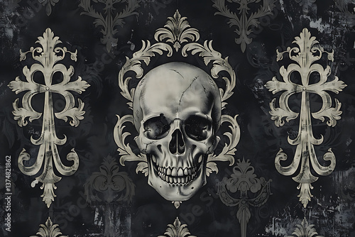 dark gothic patterns, dark gothic-style design with crosses and skulls patterns