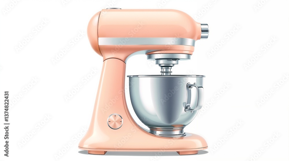 Retro style mixer in pastel colors with stainless steel bowl on white background Retro style mixer in pastel colors with stainless steel bowl on white background