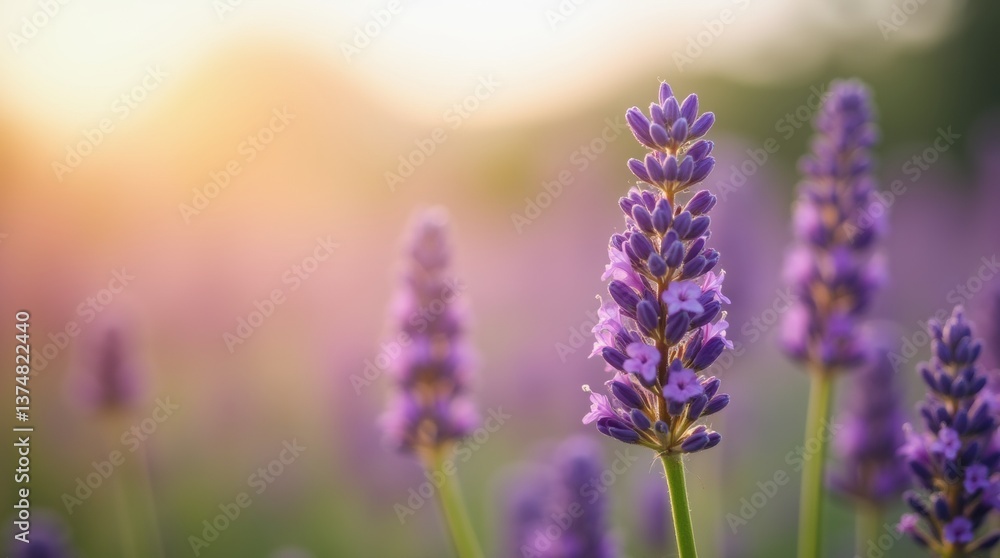 Close-up of vibrant lavender flowers in a sunlit field, with delicate petals and green stems sharply in focus Close-up of vibrant lavender flowers in a sunlit field, with delicate petals and green stems sharply in focus