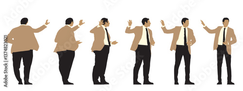 Conceptual fat overweight obese man vs slim fit healthy body after weight loss or diet, white background banner. A  fitness, nutrition or obesity, health care shape illustration vector as silhouettes