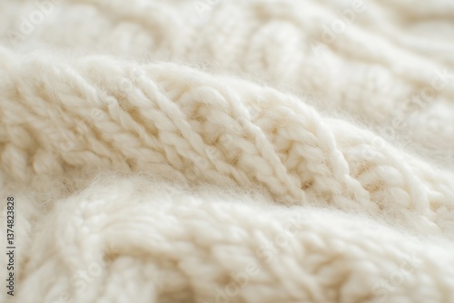 Close-up of soft white cottony wool fabric texture on beige background in detail