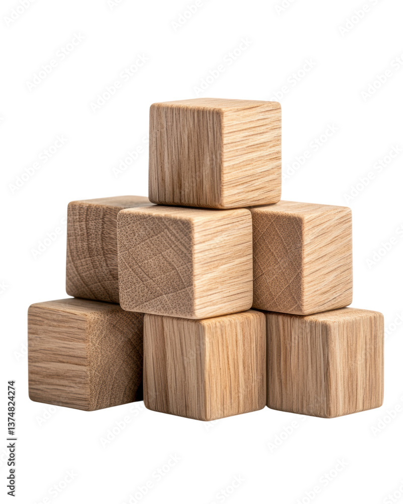 Fototapeta premium isolated transparent Background. Natural wooden cubes stacked creatively, showcasing their texture and warmth