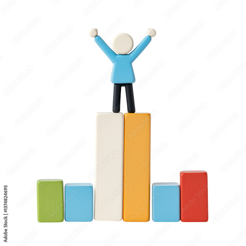 isolated transparent Background. person celebrating success on top of colorful bars representing growth and achievement isolated transparent Background. person celebrating success on top of colorful bars representing growth and achievement