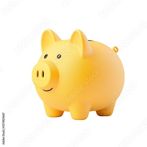 isolated transparent Background. cheerful yellow piggy bank icon with minimalist design, perfect for savings