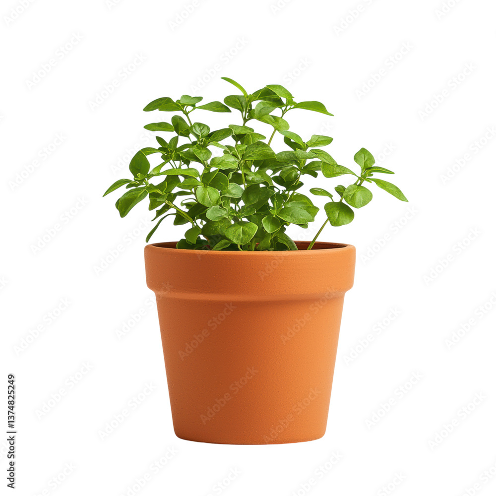 isolated transparent Background. classic terracotta pot with smooth matte finish holds vibrant green plant, adding touch isolated transparent Background. classic terracotta pot with smooth matte finish holds vibrant green plant, adding touch
