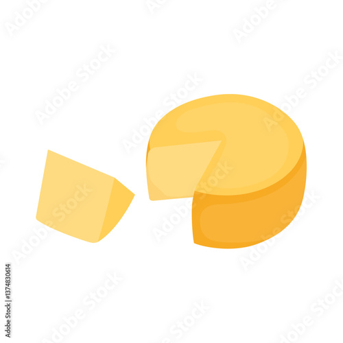Vector illustration of cheese in cartoon flat style. Cartoon cutted parmesan, brie triangle, mozzarella, gouda cheddar and feta slices. Tasty dairy food product. Cheese vector set, parmesan cheddar