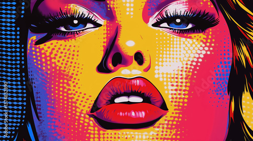Beautiful young woman on a vivid colorful background, modern digital art style
