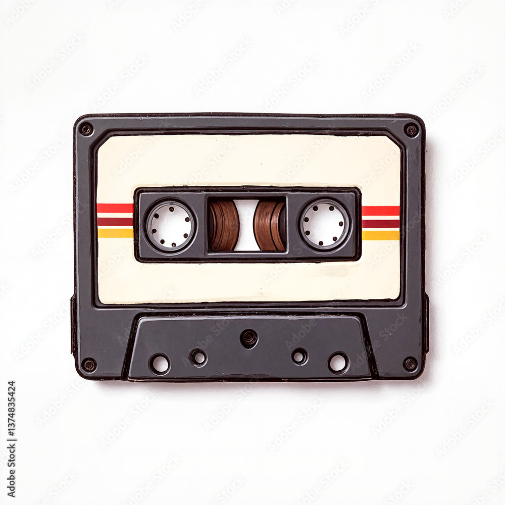 Obraz premium Cute hand-drawn cassette tape illustration on white background, nostalgia
