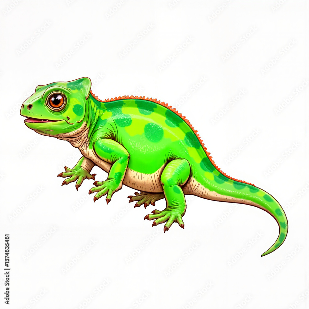 Fototapeta premium Playful chameleon illustration on white background, cute doodle art