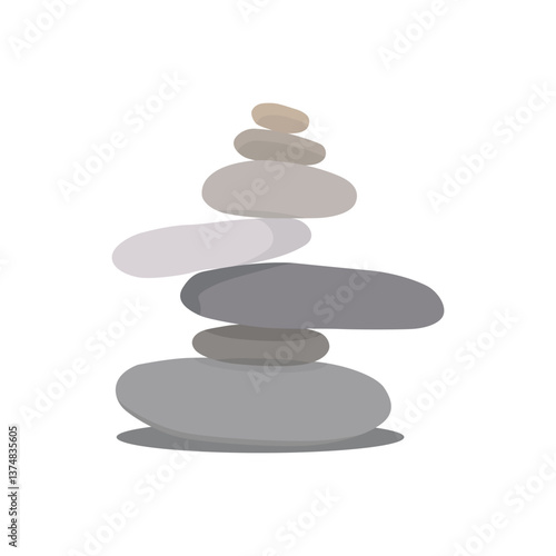 Vector illustration of pebbles balancing in cartoon flat style. Meditation balance stone pyramid. Stacked pebbles pastel colors object vector illustration isolated white background.