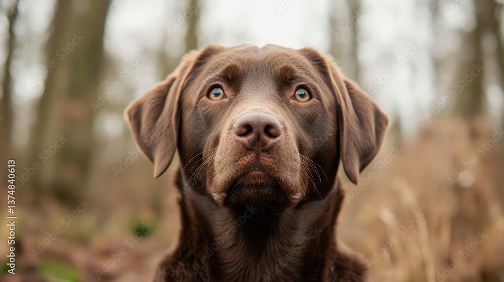 A close-up of a brown Labrador retriever with expressive eyes amidst a nature backdrop, showcasing its calm demeanor and loyalty as a beloved companion and family pet. A close-up of a brown Labrador retriever with expressive eyes amidst a nature backdrop, showcasing its calm demeanor and loyalty as a beloved companion and family pet.