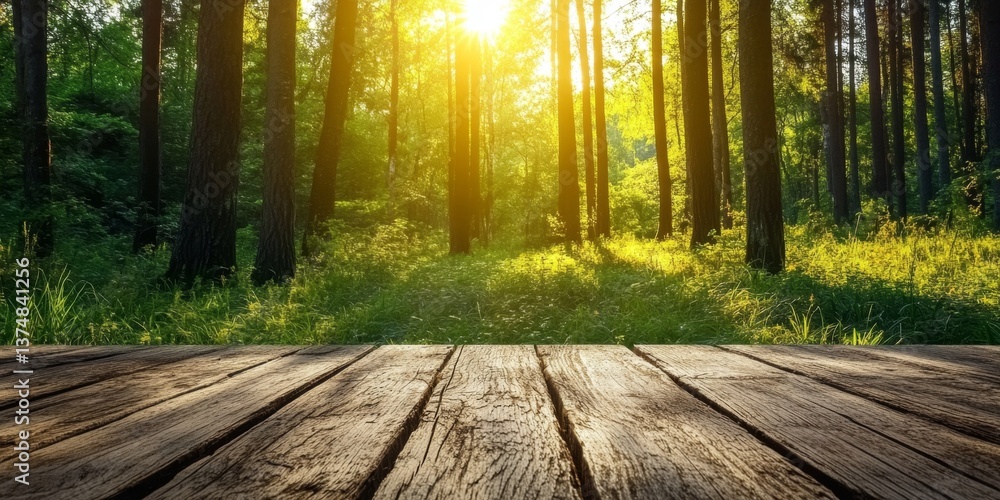 Sunny forest wooden platform Sunny forest wooden platform