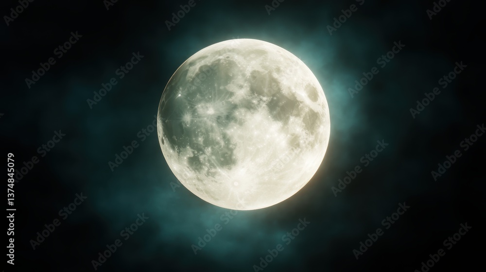 A radiant moon emerges through misty turquoise clouds, instilling a sense of calm and inviting contemplation, making it a mesmerizing vision of nature’s splendor and beauty. A radiant moon emerges through misty turquoise clouds, instilling a sense of calm and inviting contemplation, making it a mesmerizing vision of nature’s splendor and beauty.