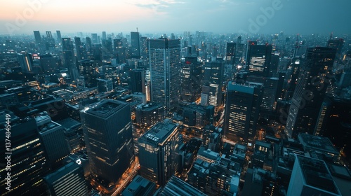 Wallpaper Mural Urban sprawl at dusk with towering skyscrapers and city lights illuminating the night Torontodigital.ca