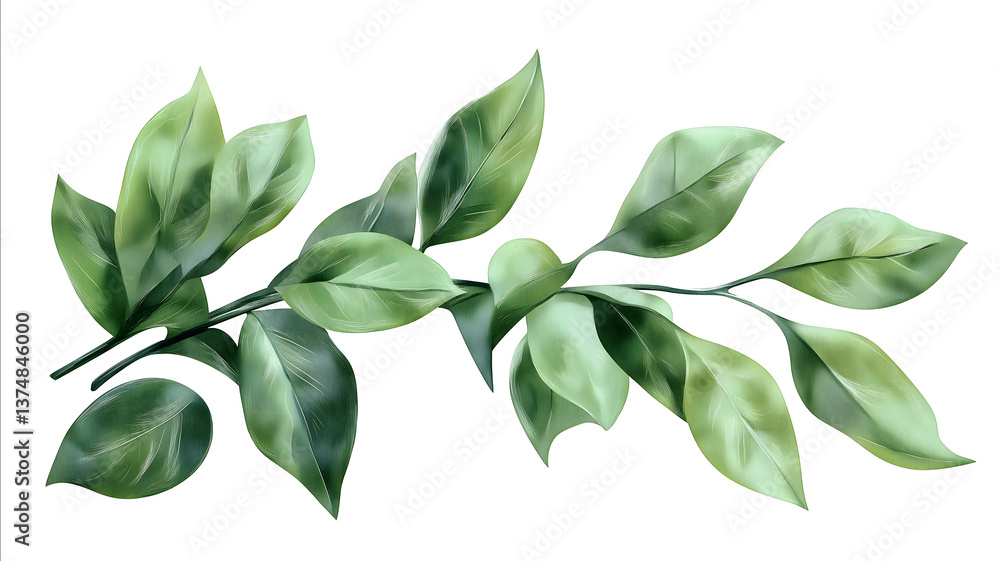 Naklejka premium digital illustration of leaves isolated clean white background brush stroke