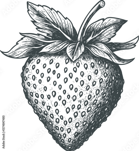 Detailed black and white strawberry illustration